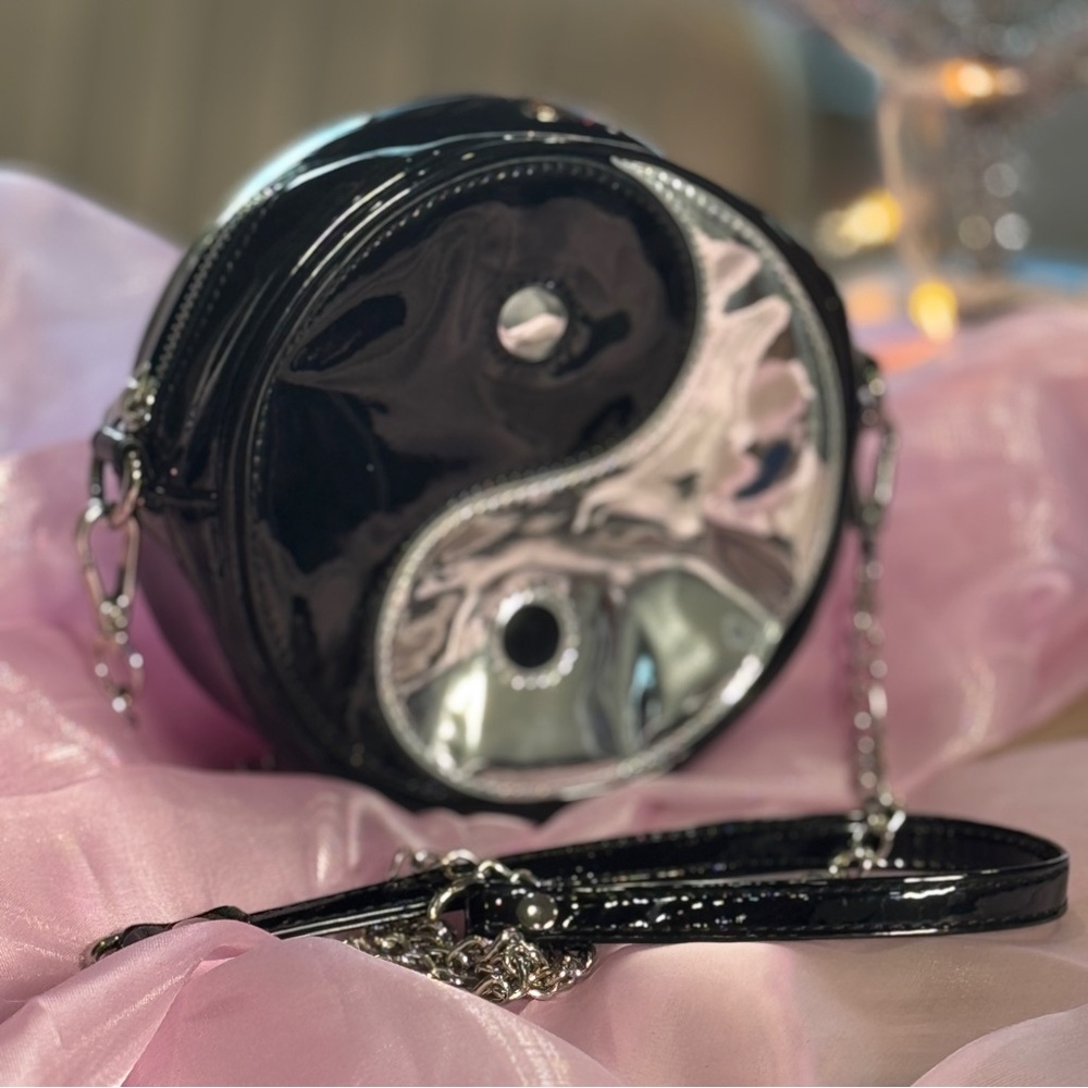 Dolls Kill / Current Mood / Black and White Ying Yang Crossbody Bag - Picture 2 of 10